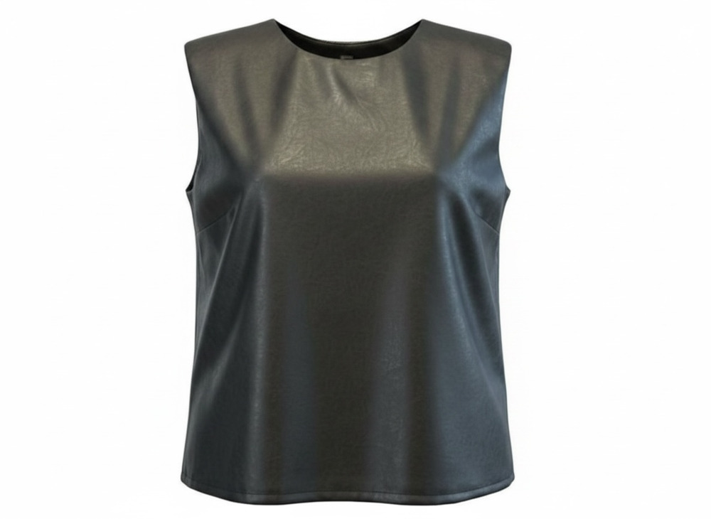 Venti6 Art Black Faux Leather Sleeveless Structure Shoulder Whimsigoth Indie Top
